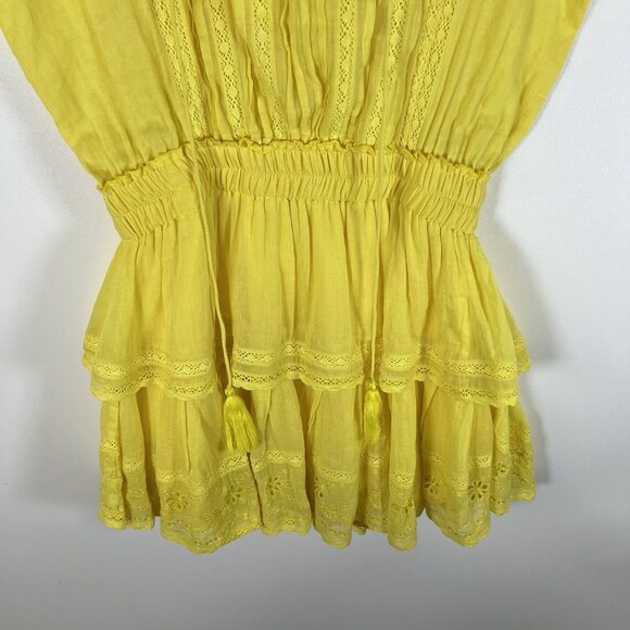 Karina Grimaldi Dress Women S Yellow Flutter‎ Sleeve Tiered Ruffle Tassel Mini - Picture 3 of 9